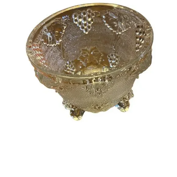 Vintage Embossed Glass Candy Dish Grapes And Grape Leaves Footed. - Picture 2 of 3